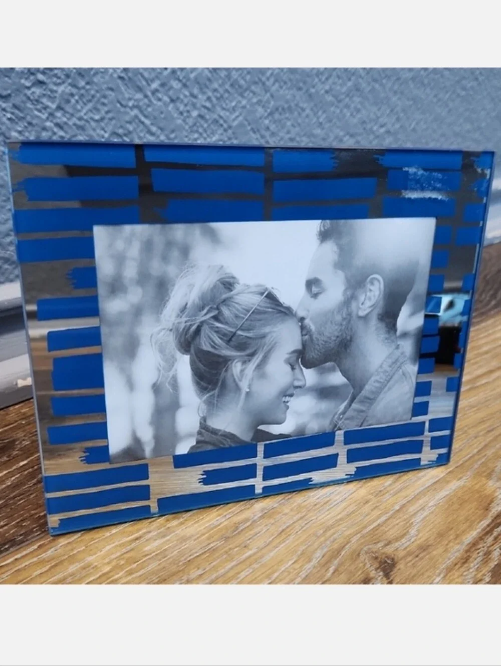 4x6 Blue Stripes Mirror Glass Photo Frame
